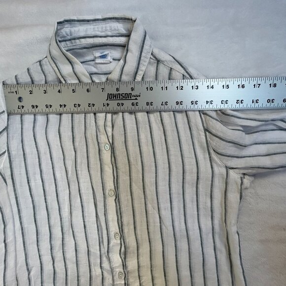 Sigrid Olsen Womens Striped Button-Up Long Sleeve Linen Shirt Small White/Gray - Picture 4 of 7
